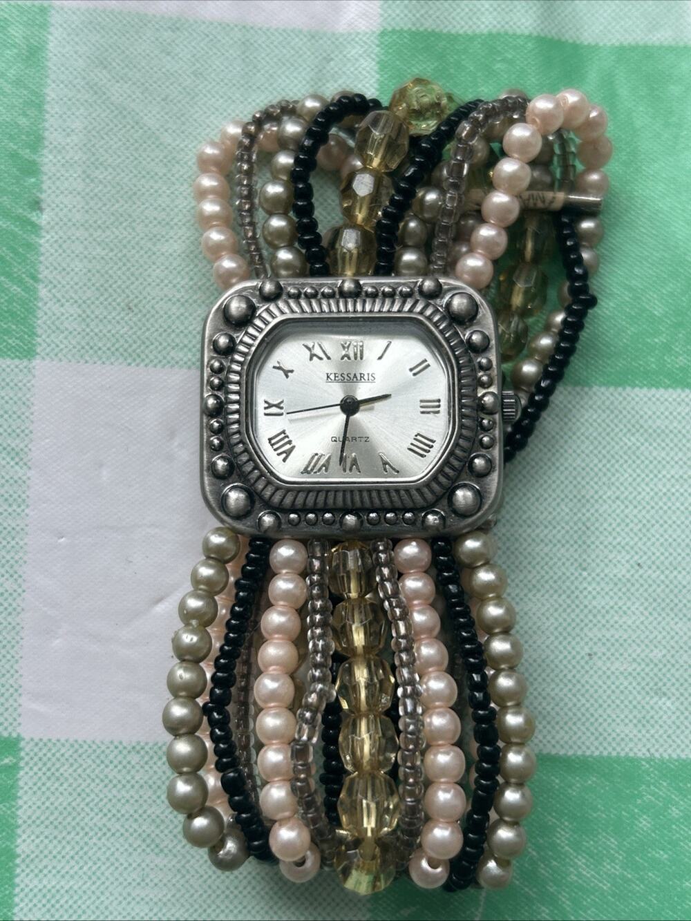 Kessaris Beaded Stretch Band Women’s Quartz Watch